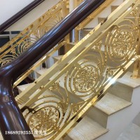 广安金色铜板雕刻楼梯栏杆案例分享